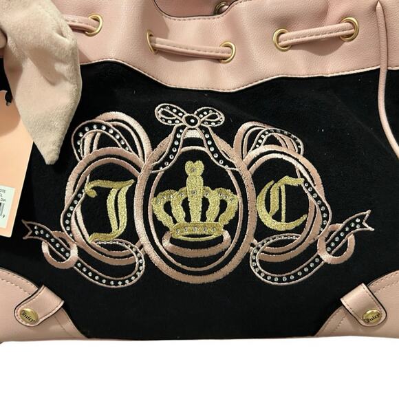 JUICY COUTURE EXCLUSIVE JUICY LOVERS CLUB BLING CROWN TOTE BLACK VELOUR & PINK - Picture 11 of 11